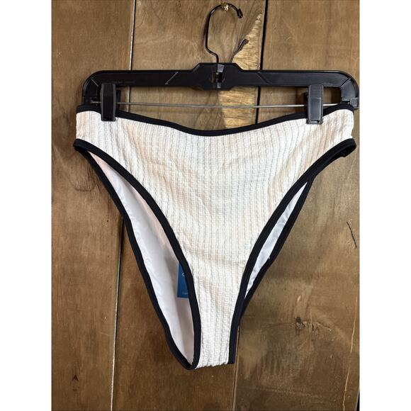 Cupshe White W/Black Trim High Waisted Bikini Bottoms, Large - Picture 1 of 5